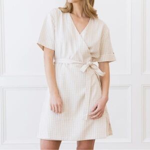 Cozy Earth Coastal Comfort Wrap Dress Gingham Plaid Size Small